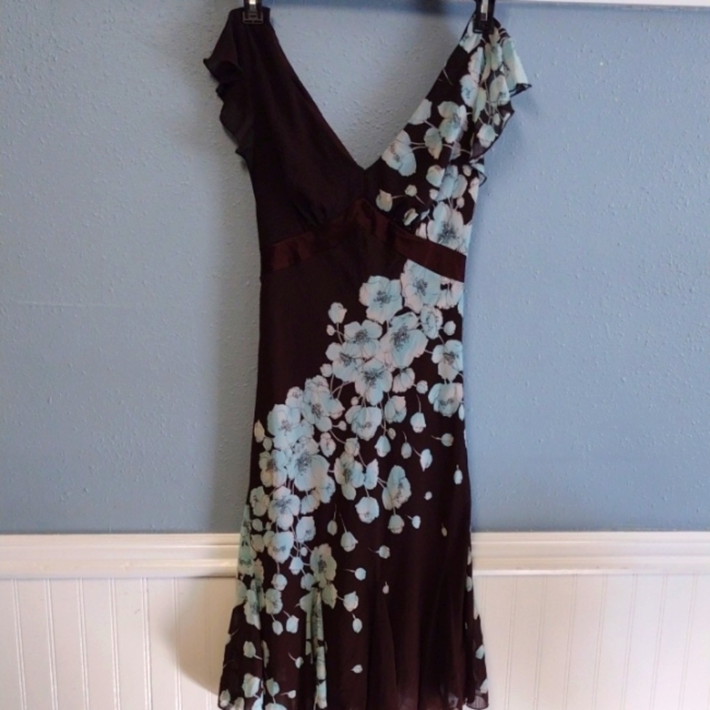 Studio Y Y2K  Floral V-Neck Dress in Brown and Blue size 7/8 Romantic,Feminine.